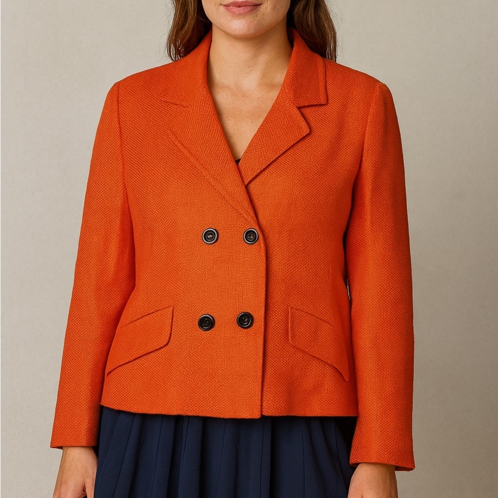 CARLISLE Woven Blazer Size US 10 UK 12 100% Silk Lined Double Breasted Pockets